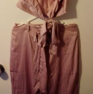 Pin stripe pink and white halter &capris two piece